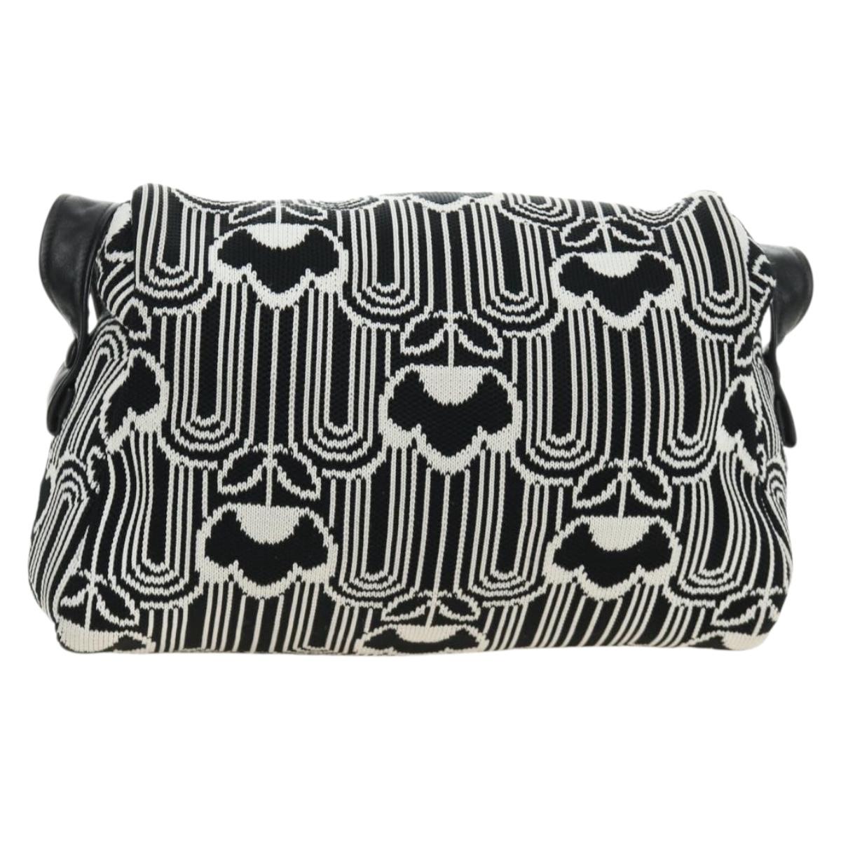 PRADA Shoney Jacquard Shoulder Bag Wool Black White Silver Auth am11907SAM