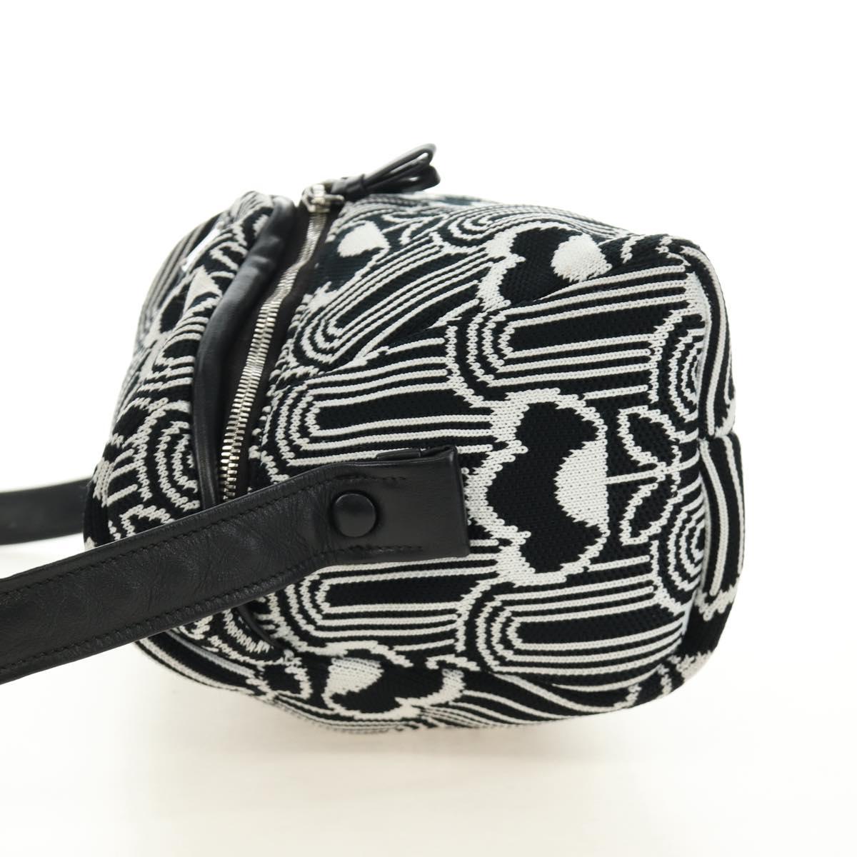 PRADA Shoney Jacquard Shoulder Bag Wool Black White Silver Auth am11907SAM