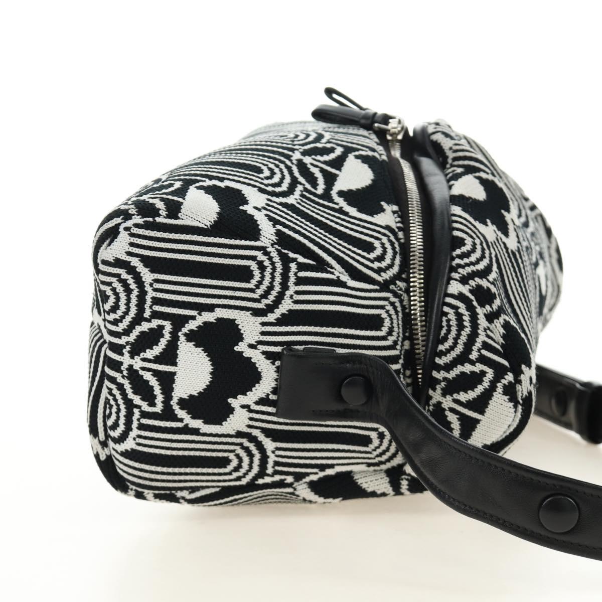 PRADA Shoney Jacquard Shoulder Bag Wool Black White Silver Auth am11907SAM