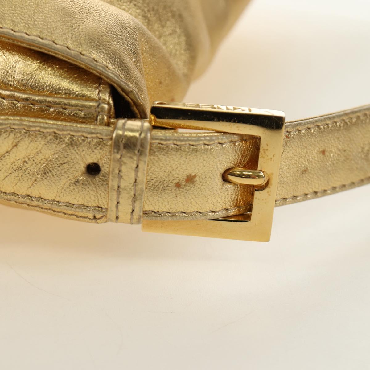 FENDI Mamma Baguette Shoulder Bag Leather Gold Auth am11909SM