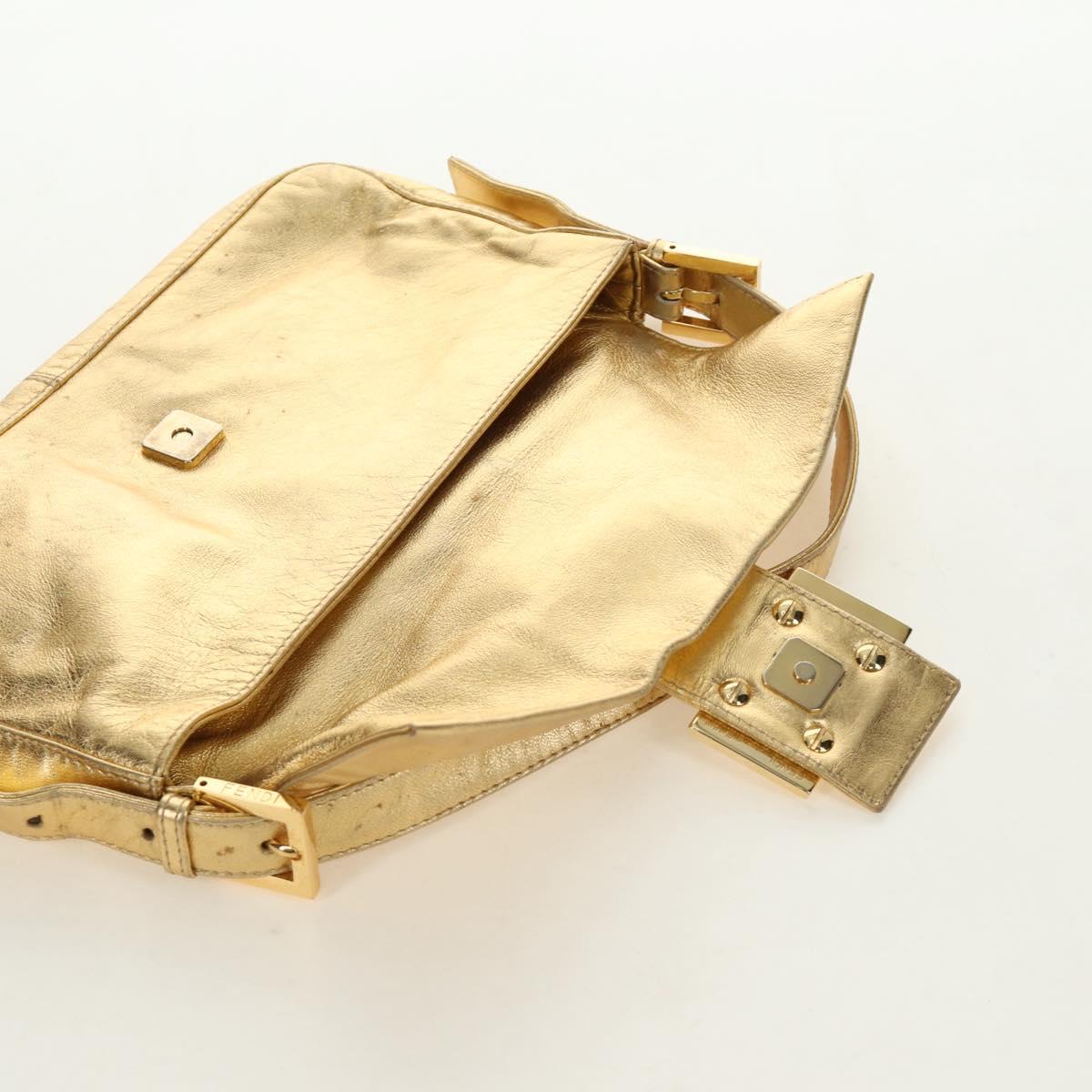 FENDI Mamma Baguette Shoulder Bag Leather Gold Auth am11909SM
