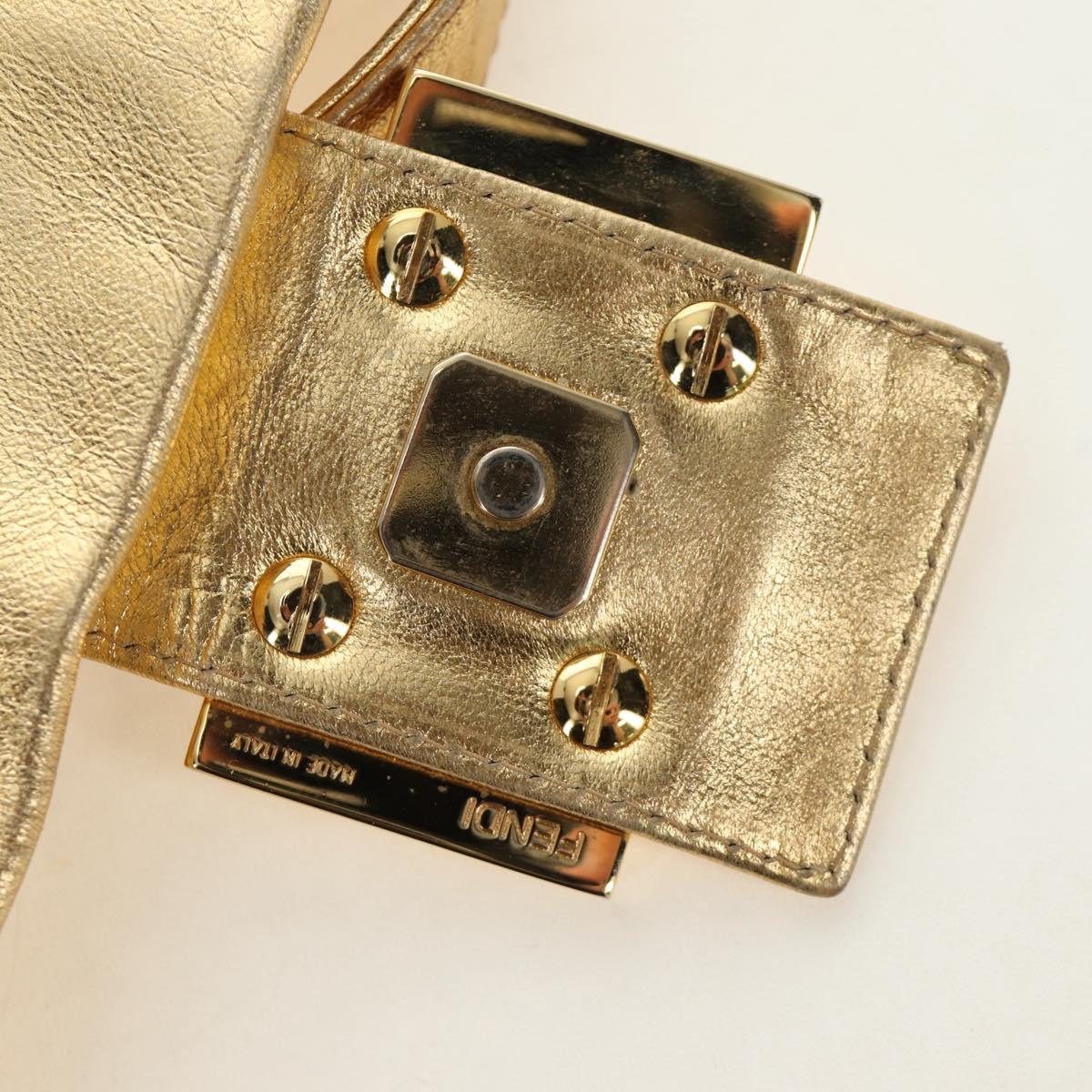 FENDI Mamma Baguette Shoulder Bag Leather Gold Auth am11909SM