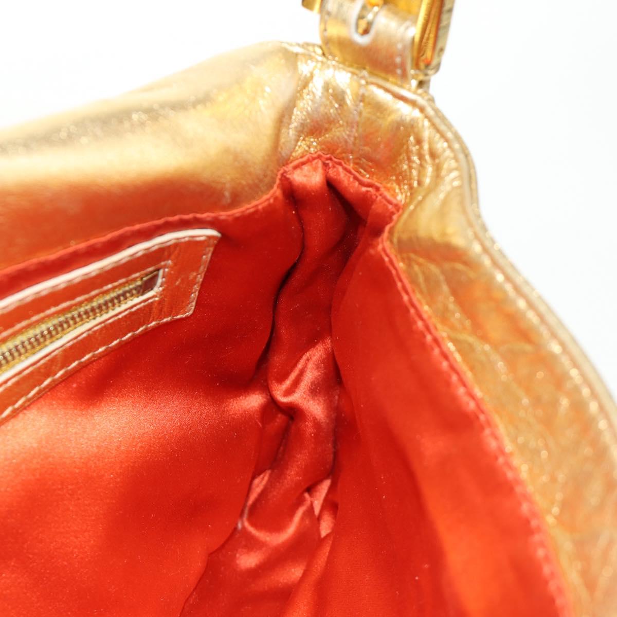 FENDI Mamma Baguette Shoulder Bag Leather Gold Auth am11909SM