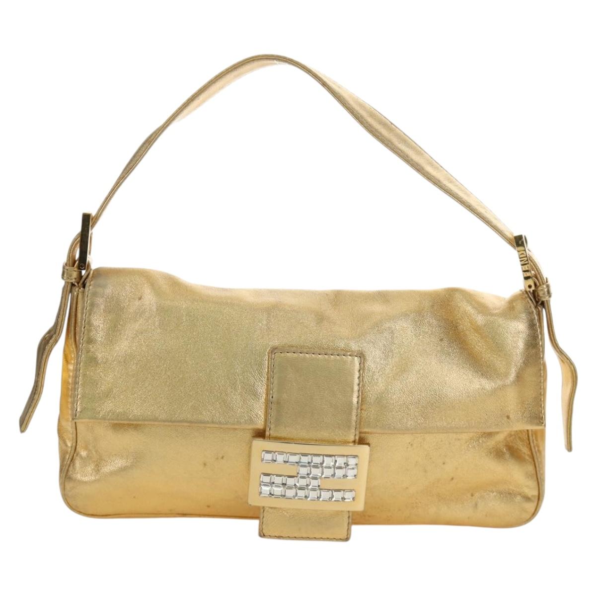 FENDI Mamma Baguette Shoulder Bag Leather Gold Auth am11909SM