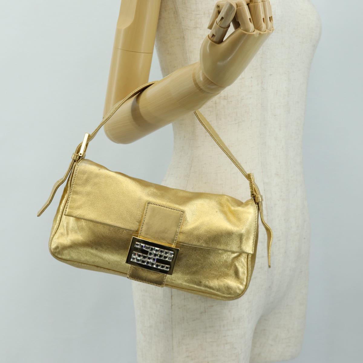 FENDI Mamma Baguette Shoulder Bag Leather Gold Auth am11909SM