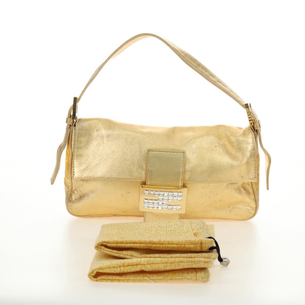 FENDI Mamma Baguette Shoulder Bag Leather Gold Auth am11909SM