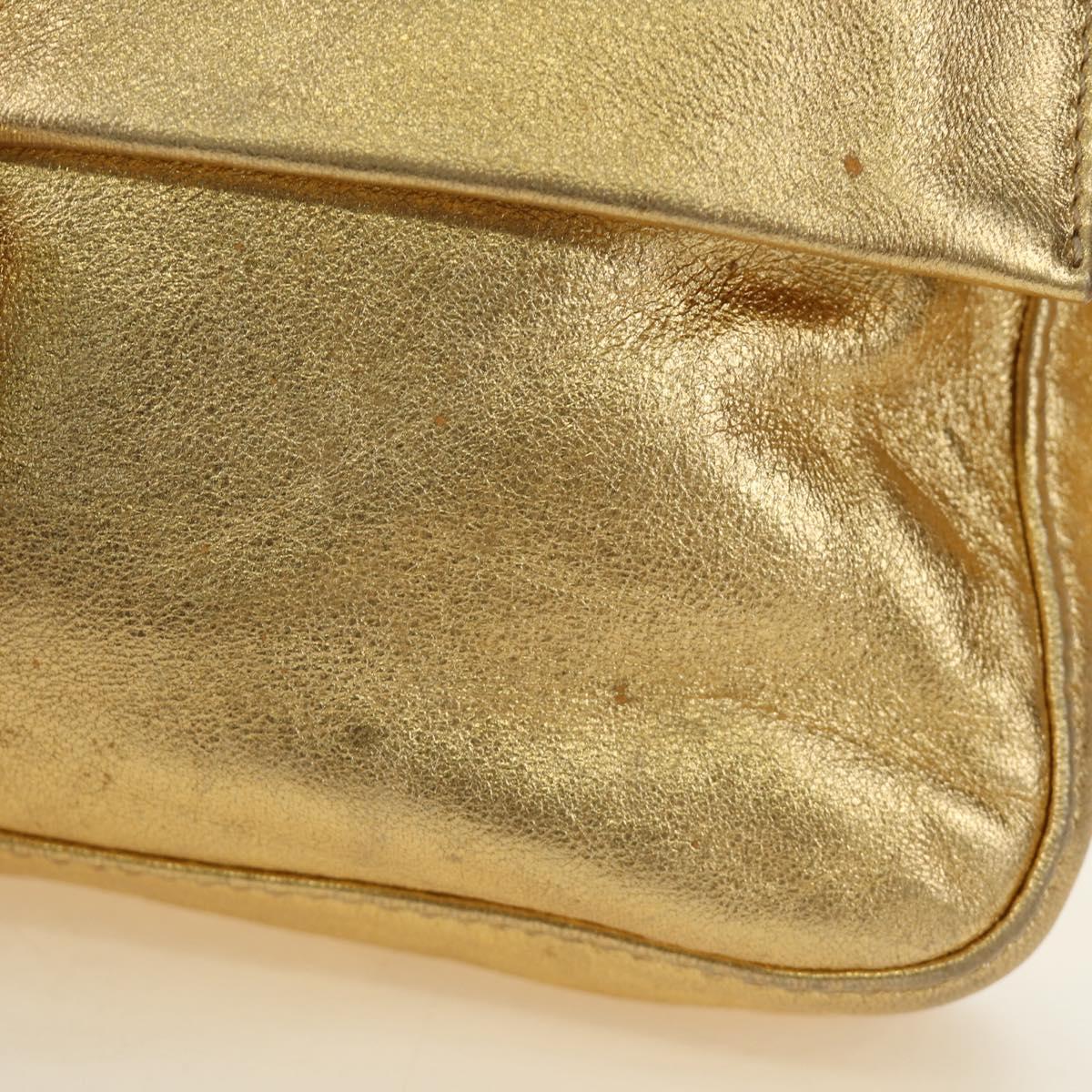 FENDI Mamma Baguette Shoulder Bag Leather Gold Auth am11909SM