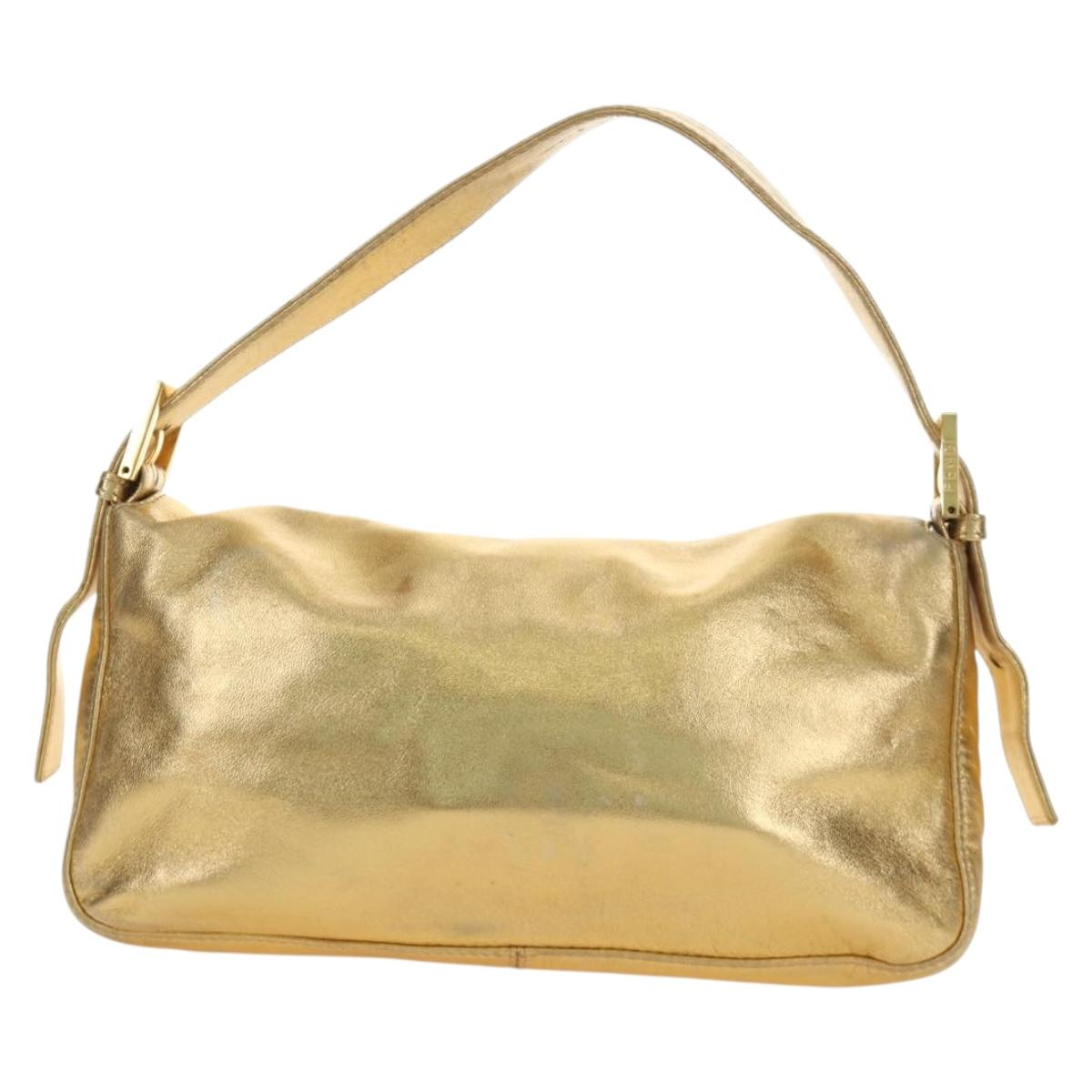 FENDI Mamma Baguette Shoulder Bag Leather Gold Auth am11909SM
