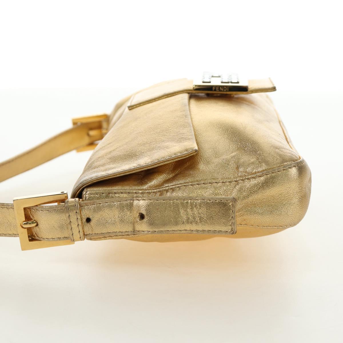 FENDI Mamma Baguette Shoulder Bag Leather Gold Auth am11909SM