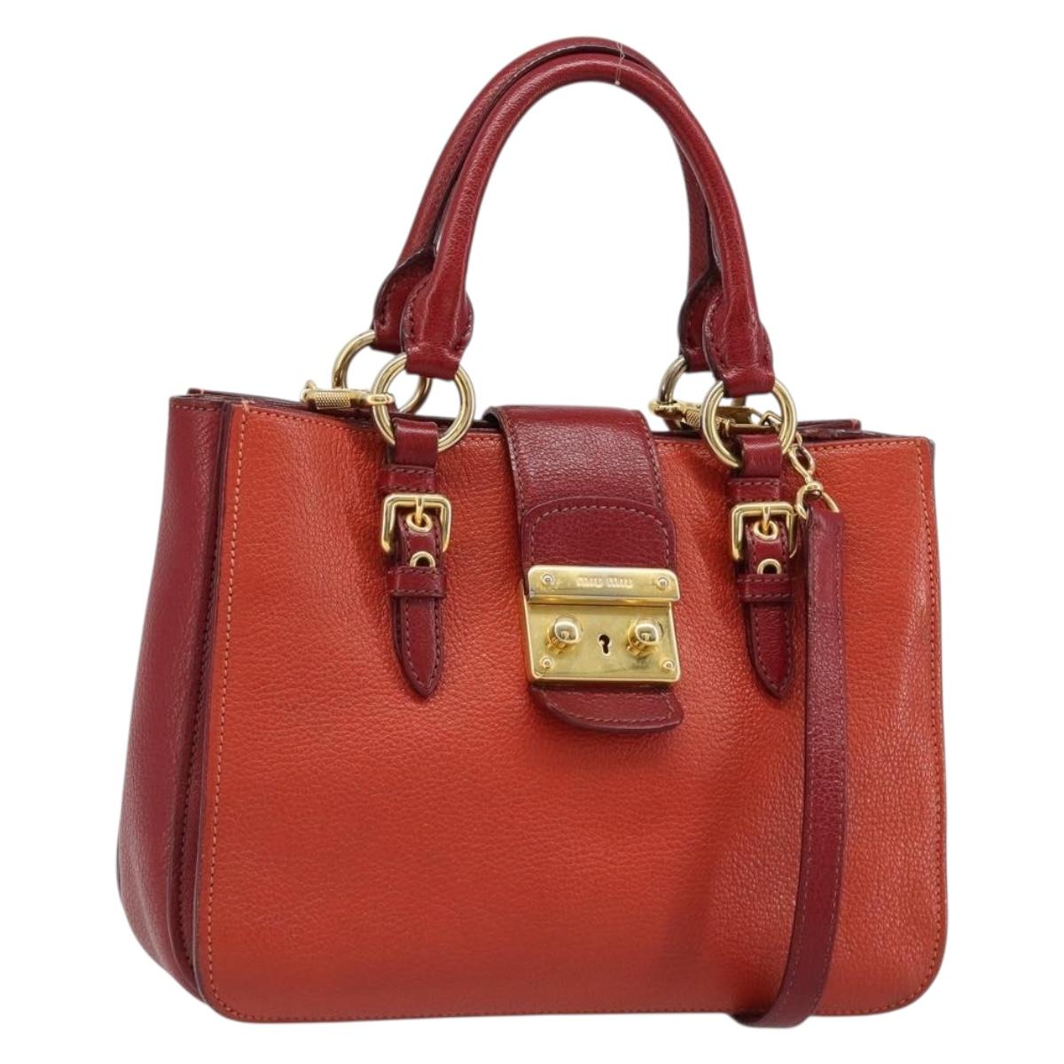 Miu Miu Ready Lock Hand Bag Leather 2way Orange Red Gold Auth am11916A