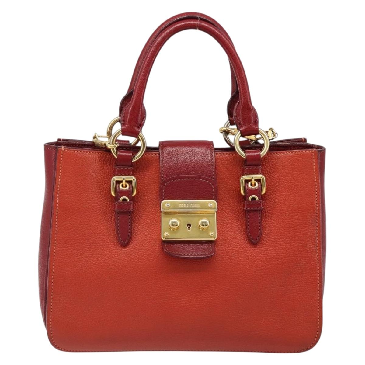 Miu Miu Ready Lock Hand Bag Leather 2way Orange Red Gold Auth am11916A