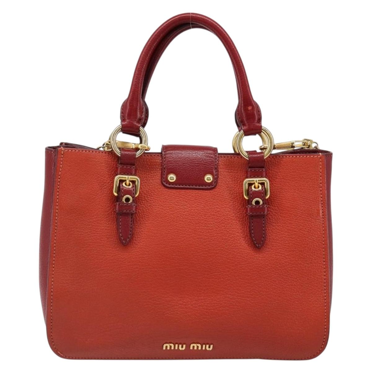 Miu Miu Ready Lock Hand Bag Leather 2way Orange Red Gold Auth am11916A