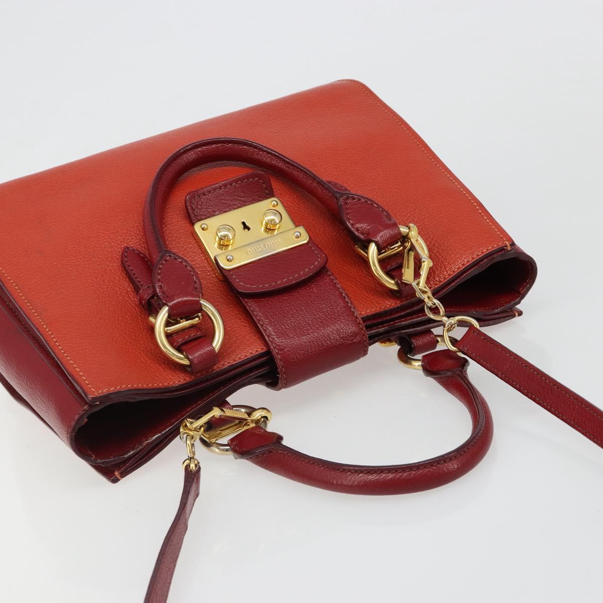 Miu Miu Ready Lock Hand Bag Leather 2way Orange Red Gold Auth am11916A