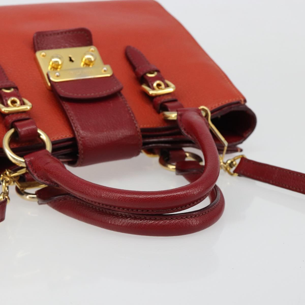 Miu Miu Ready Lock Hand Bag Leather 2way Orange Red Gold Auth am11916A