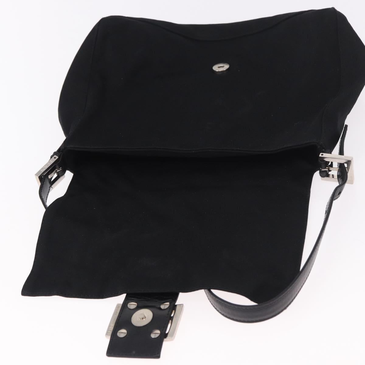 FENDI Mamma Baguette GM Shoulder Bag Cotton Jersey Black Silver Auth am11919