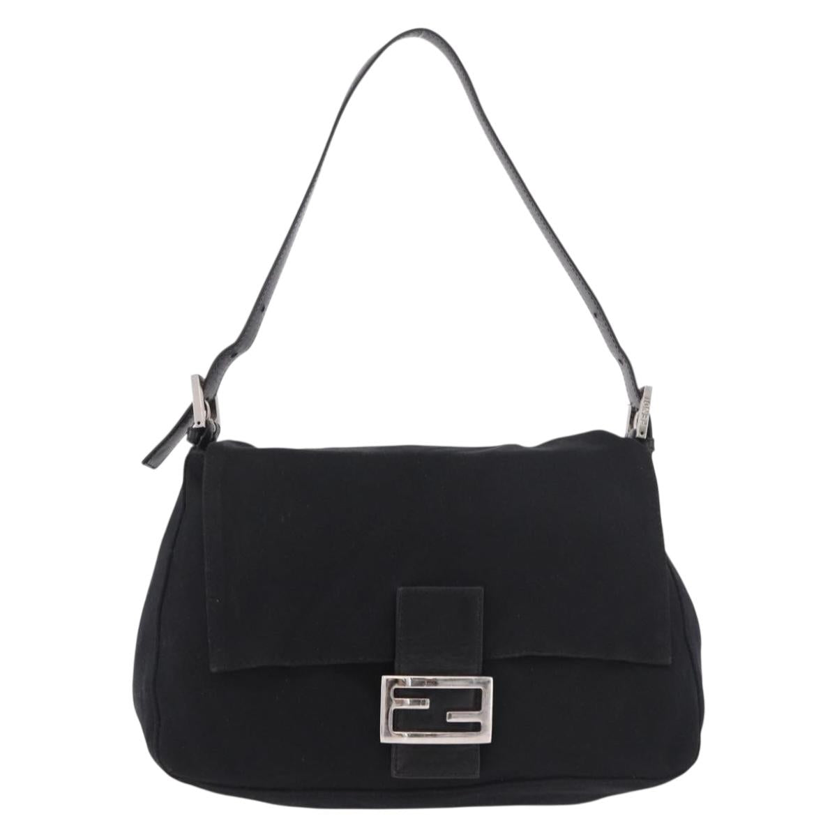 FENDI Mamma Baguette GM Shoulder Bag Cotton Jersey Black Silver Auth am11919