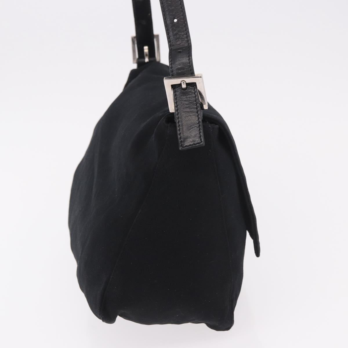 FENDI Mamma Baguette GM Shoulder Bag Cotton Jersey Black Silver Auth am11919