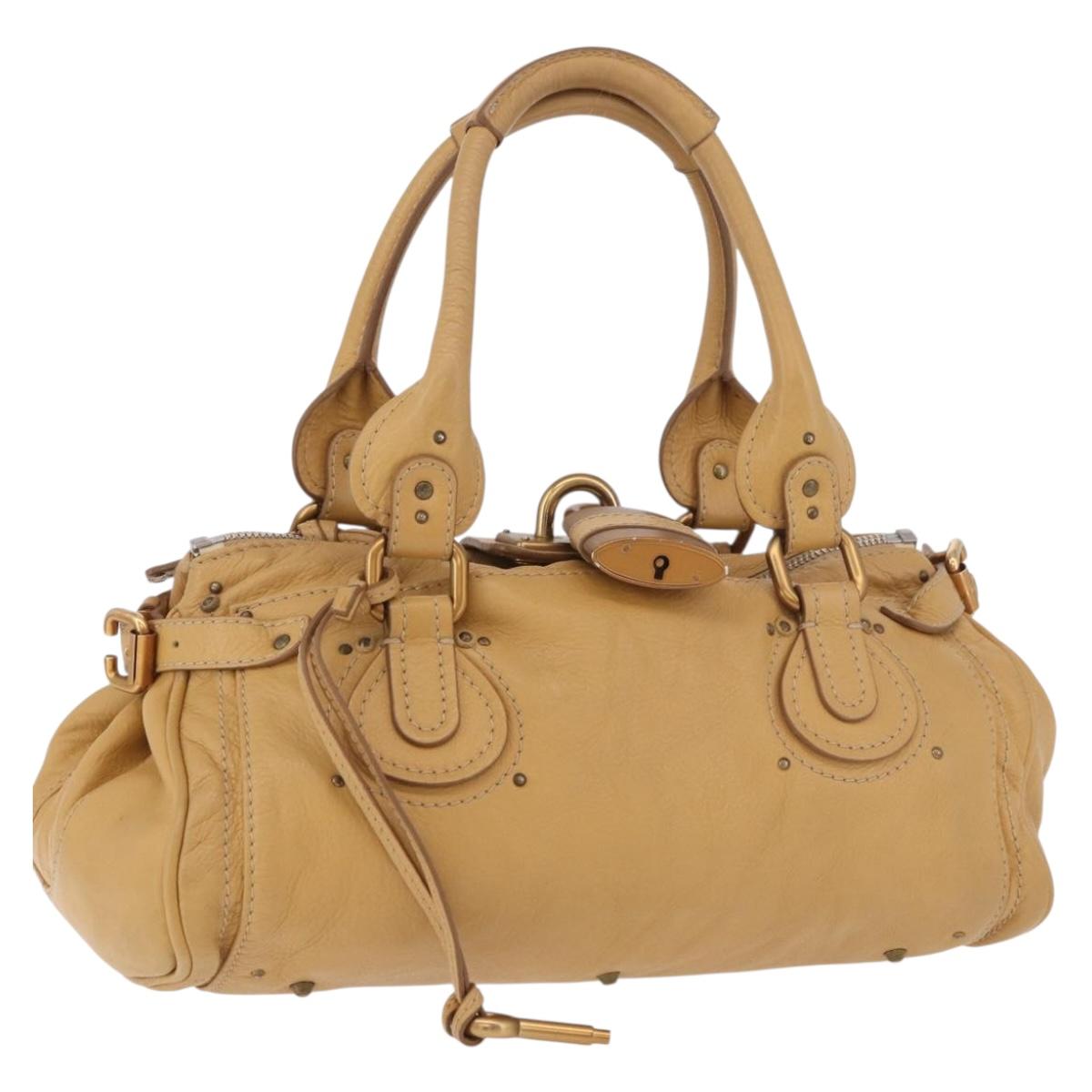 Chloe Paddington Hand Bag Leather Beige Gold Silver Auth am11920V