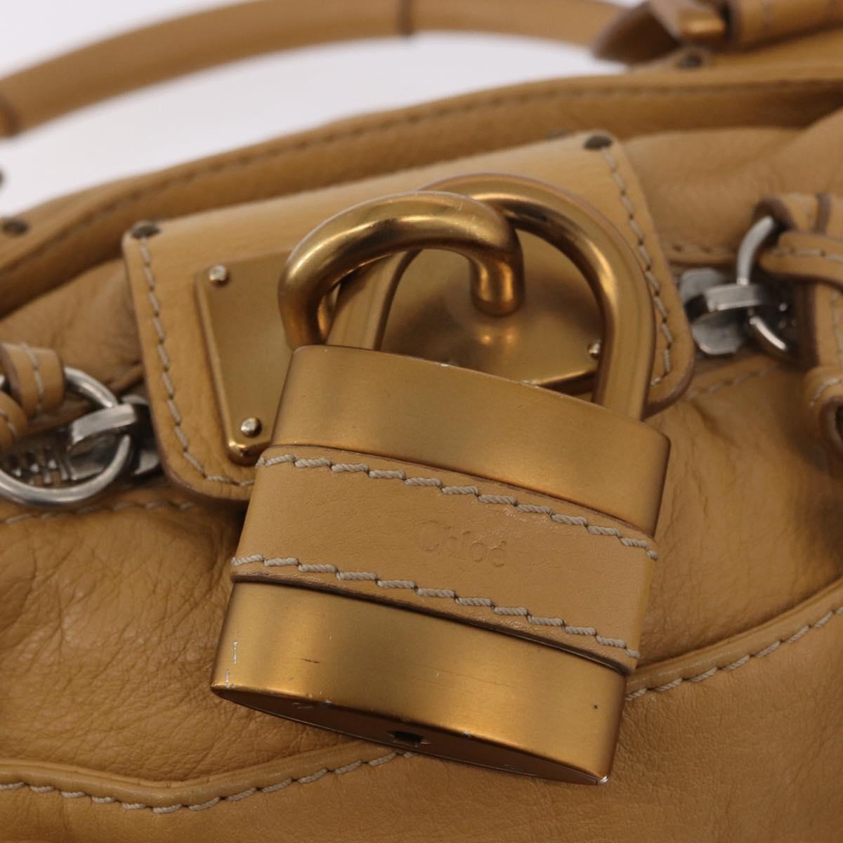 Chloe Paddington Hand Bag Leather Beige Gold Silver Auth am11920V