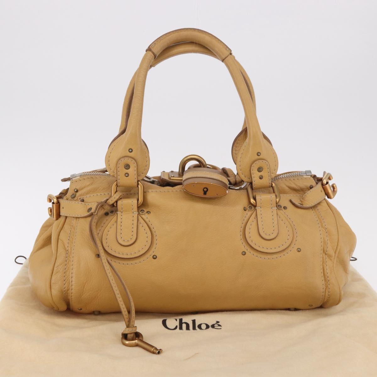 Chloe Paddington Hand Bag Leather Beige Gold Silver Auth am11920V