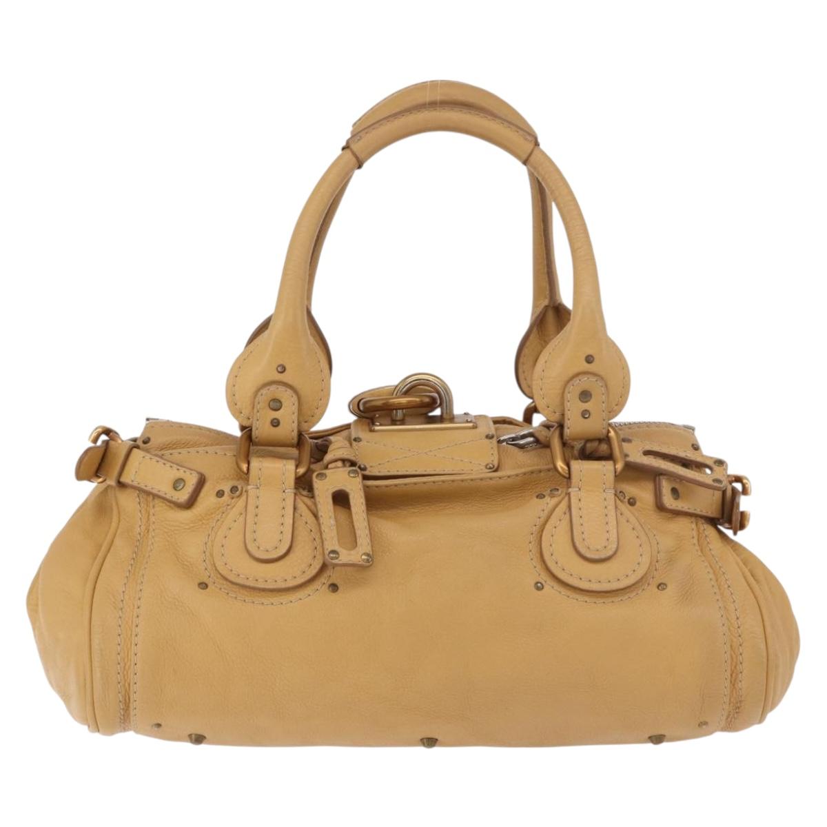 Chloe Paddington Hand Bag Leather Beige Gold Silver Auth am11920V