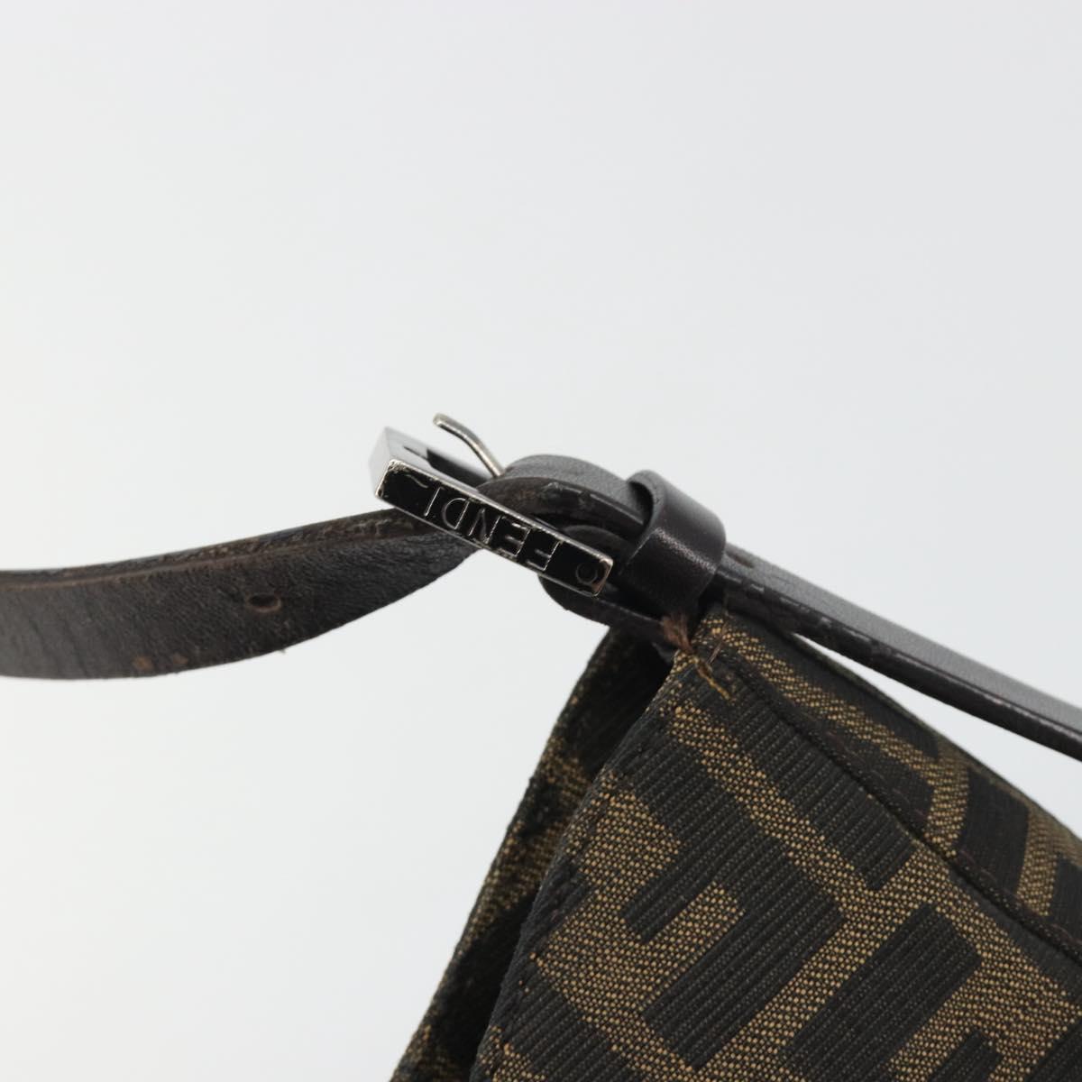 FENDI Zucca Canvas Mamma Baguette Shoulder Bag Black Brown Auth am11921A