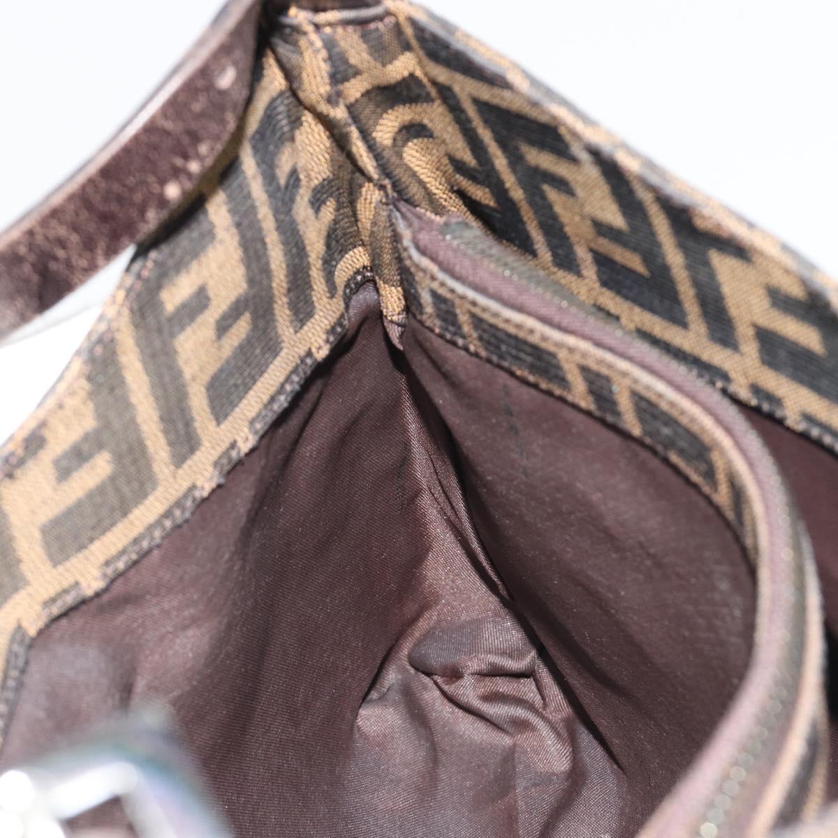 FENDI Zucca Canvas Mamma Baguette Shoulder Bag Black Brown Auth am11921A