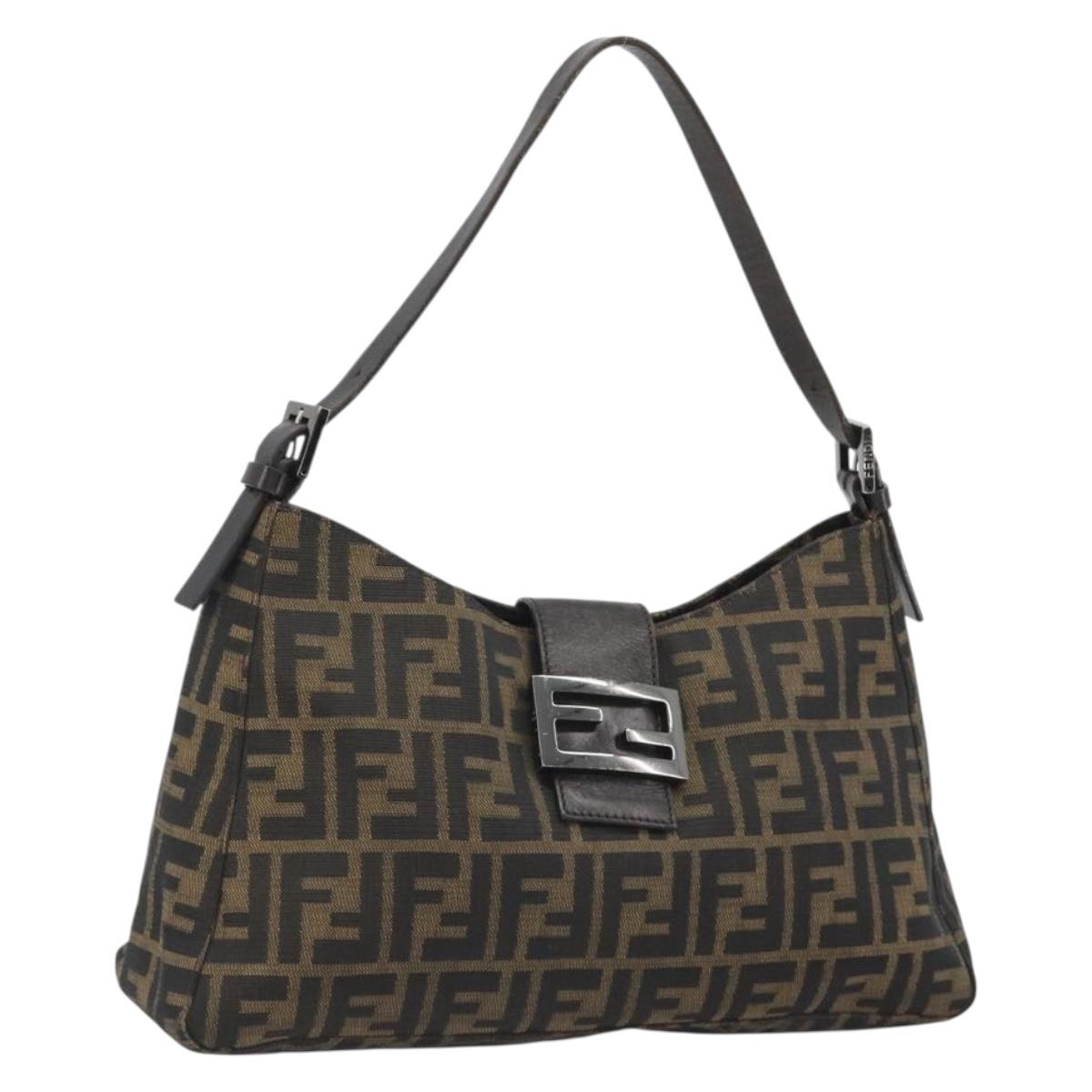 FENDI Zucca Canvas Mamma Baguette Shoulder Bag Black Brown Auth am11921A