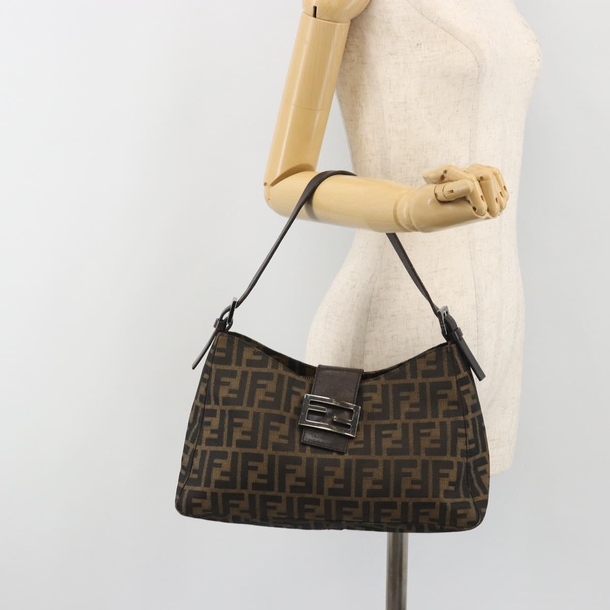 FENDI Zucca Canvas Mamma Baguette Shoulder Bag Black Brown Auth am11921A