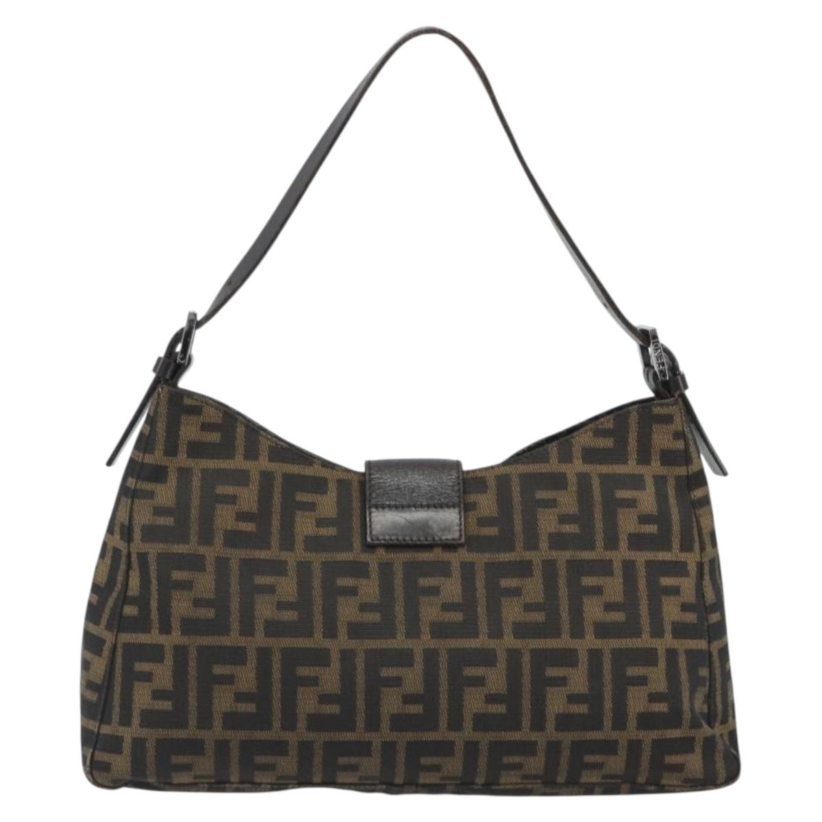 FENDI Zucca Canvas Mamma Baguette Shoulder Bag Black Brown Auth am11921A
