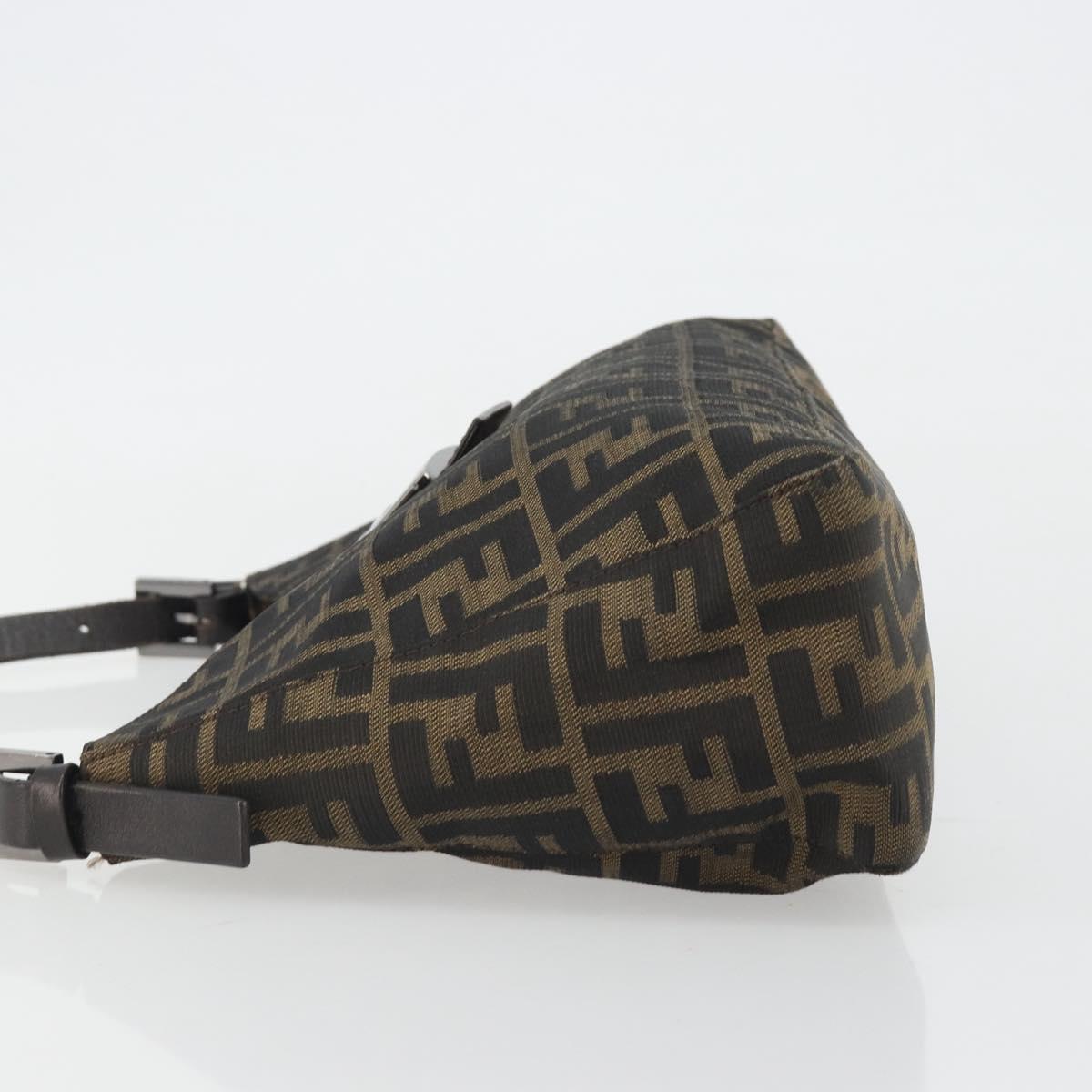 FENDI Zucca Canvas Mamma Baguette Shoulder Bag Black Brown Auth am11921A