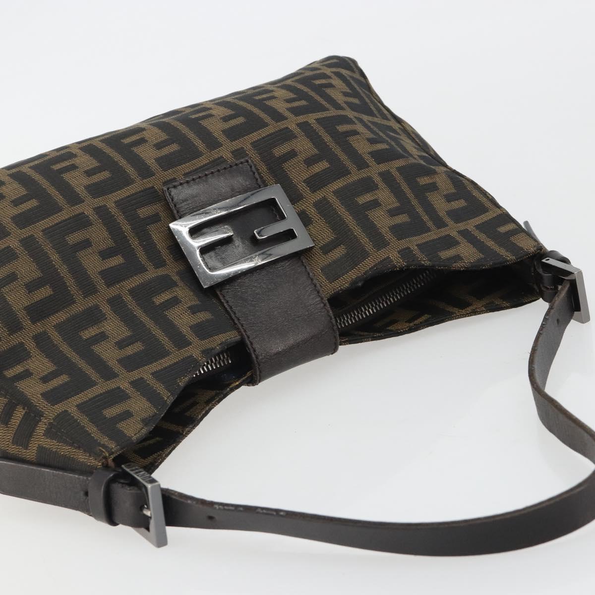 FENDI Zucca Canvas Mamma Baguette Shoulder Bag Black Brown Auth am11921A