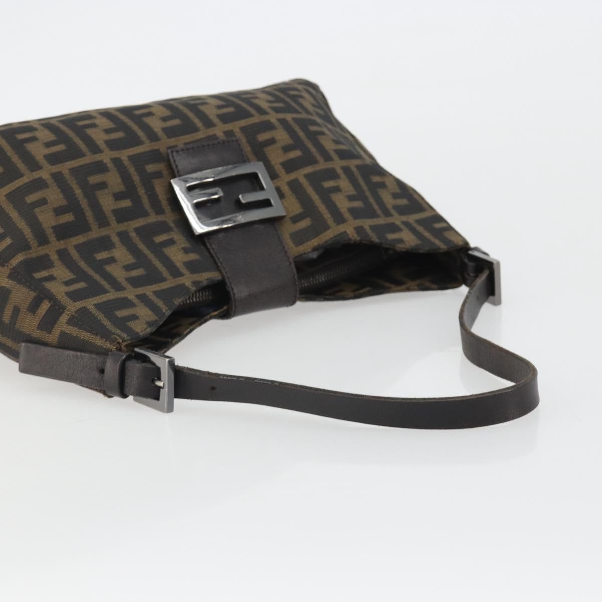 FENDI Zucca Canvas Mamma Baguette Shoulder Bag Black Brown Auth am11921A