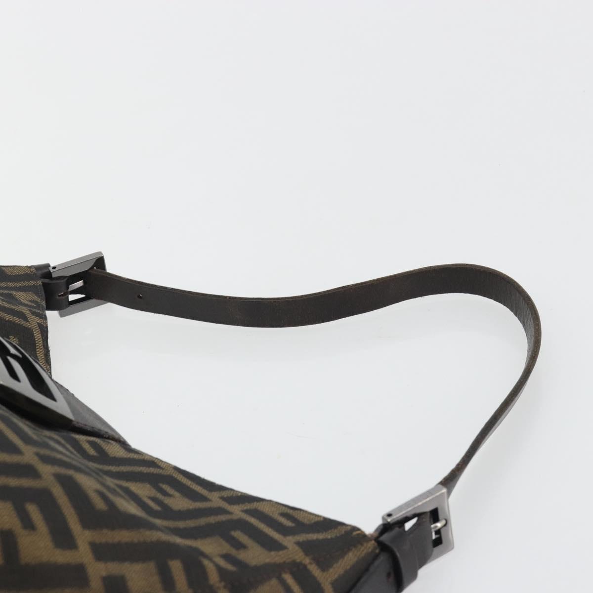 FENDI Zucca Canvas Mamma Baguette Shoulder Bag Black Brown Auth am11921A