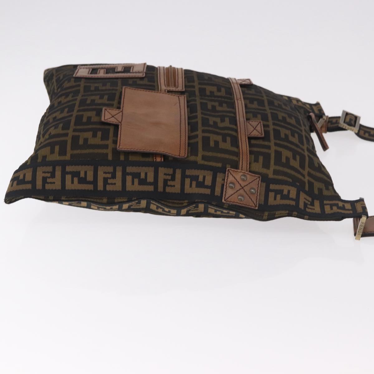 FENDI Zucca Canvas Shoulder Bag Black Brown Auth am11922V