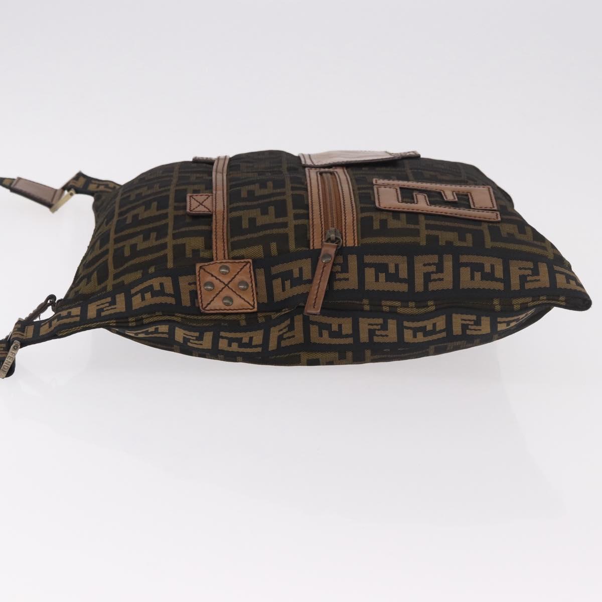 FENDI Zucca Canvas Shoulder Bag Black Brown Auth am11922V