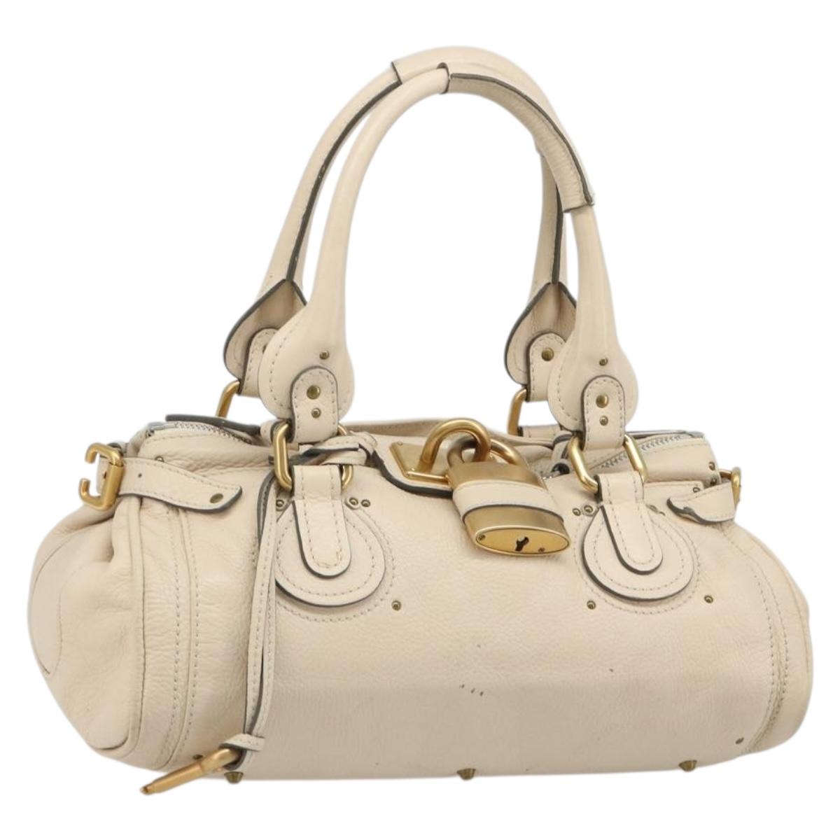 Chloe Paddington Hand Bag Leather Ivory Gold Silver Auth am11923V
