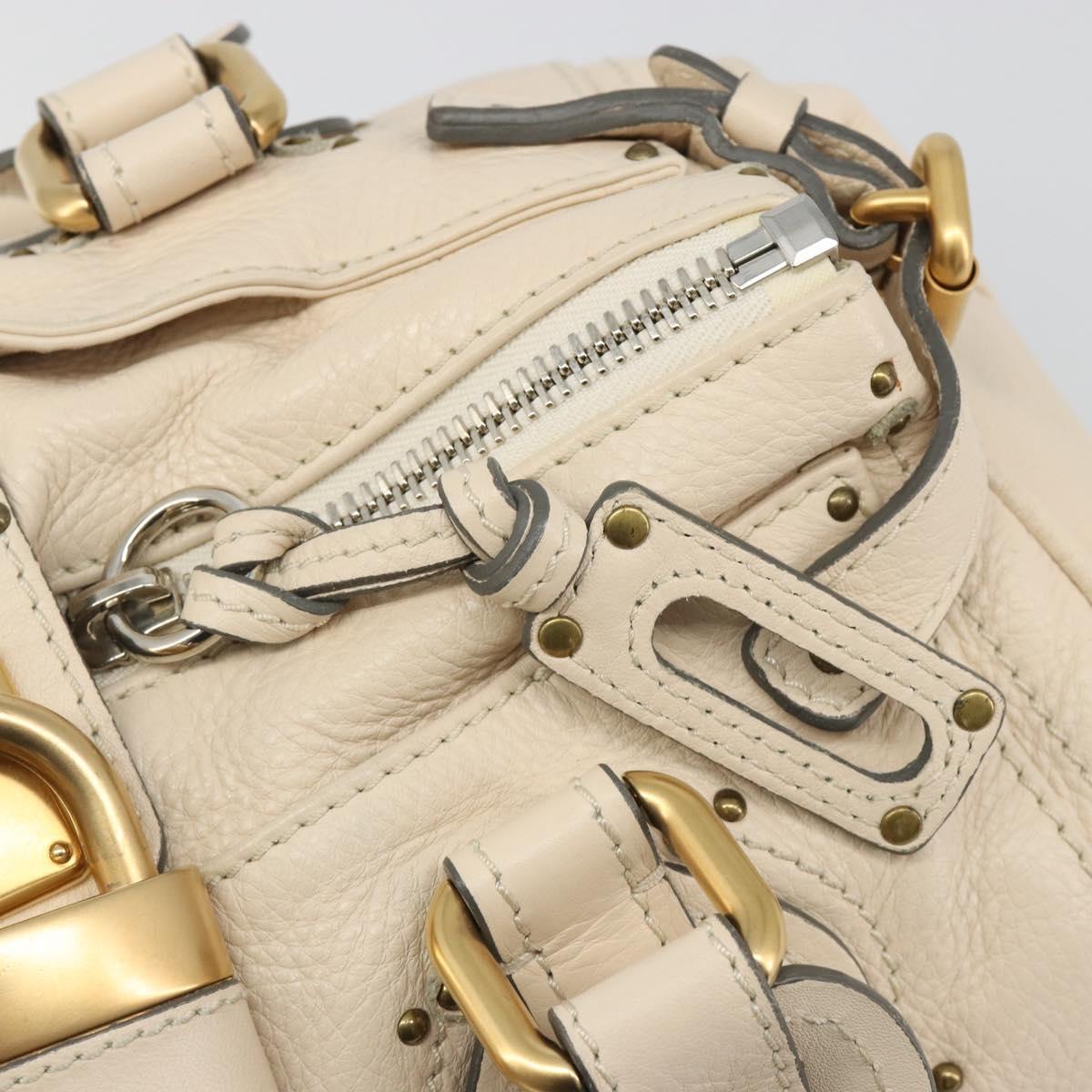 Chloe Paddington Hand Bag Leather Ivory Gold Silver Auth am11923V