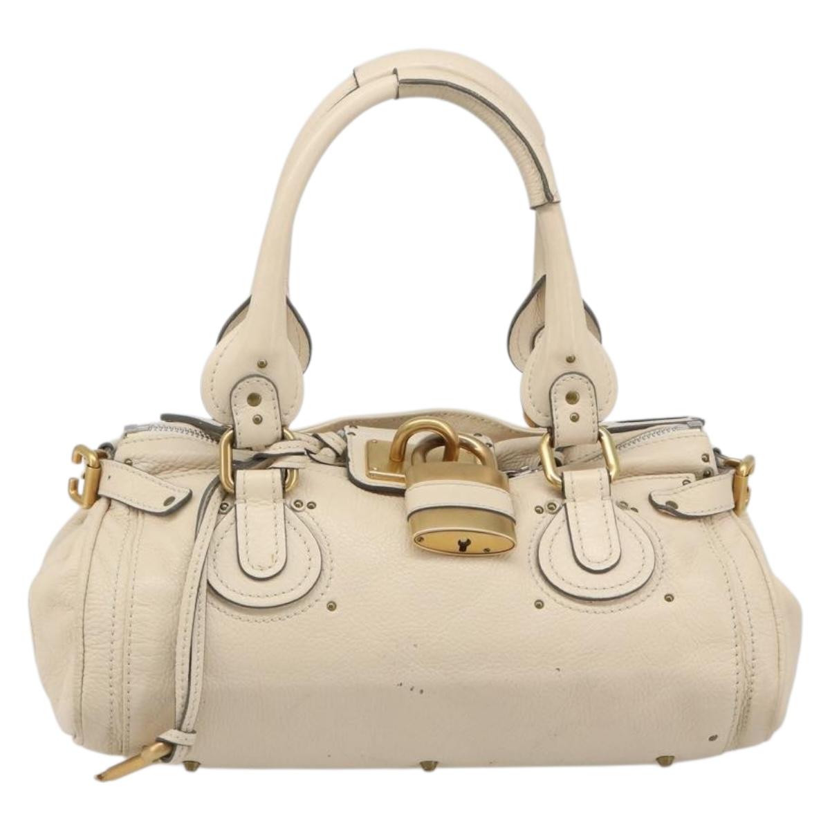 Chloe Paddington Hand Bag Leather Ivory Gold Silver Auth am11923V
