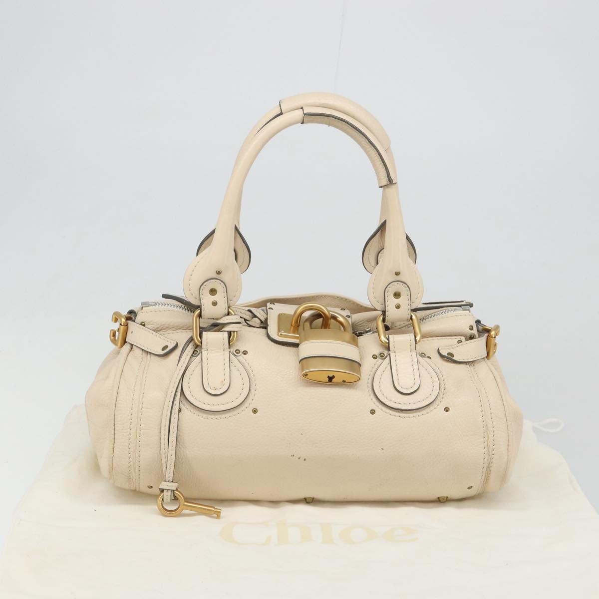 Chloe Paddington Hand Bag Leather Ivory Gold Silver Auth am11923V