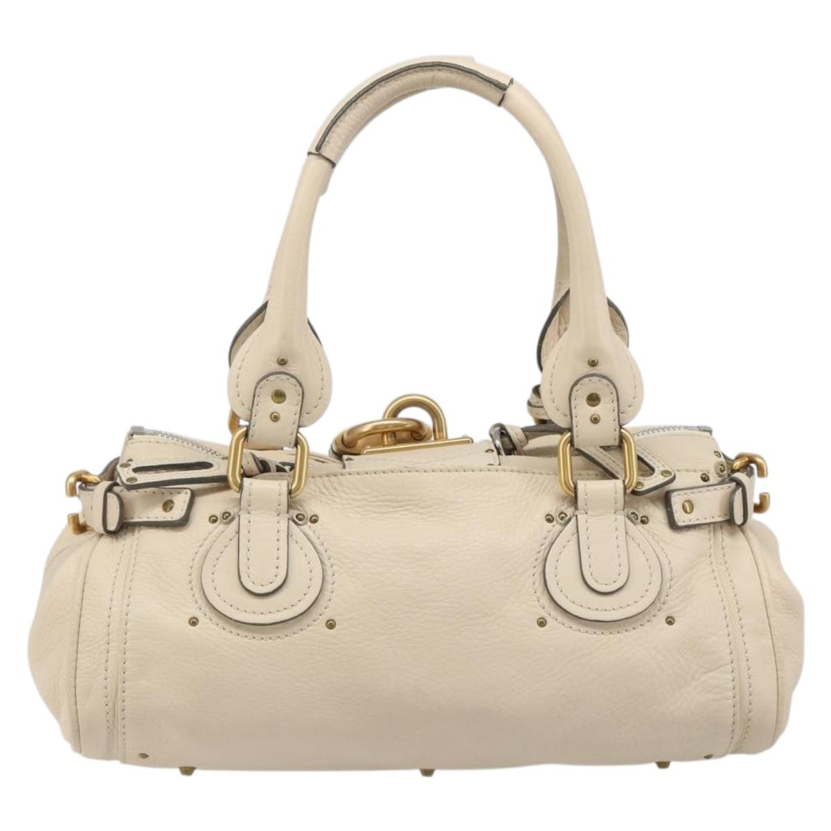 Chloe Paddington Hand Bag Leather Ivory Gold Silver Auth am11923V