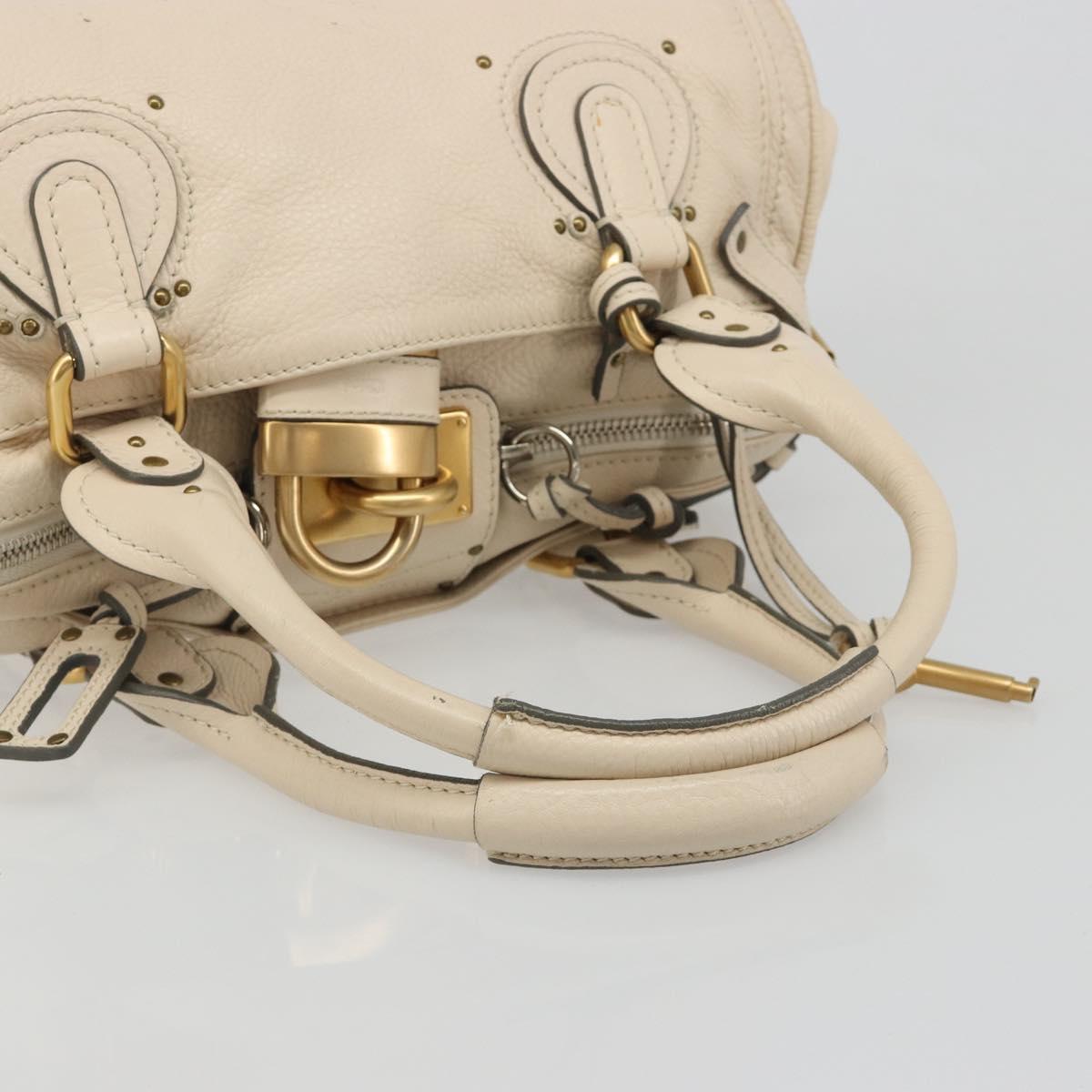 Chloe Paddington Hand Bag Leather Ivory Gold Silver Auth am11923V