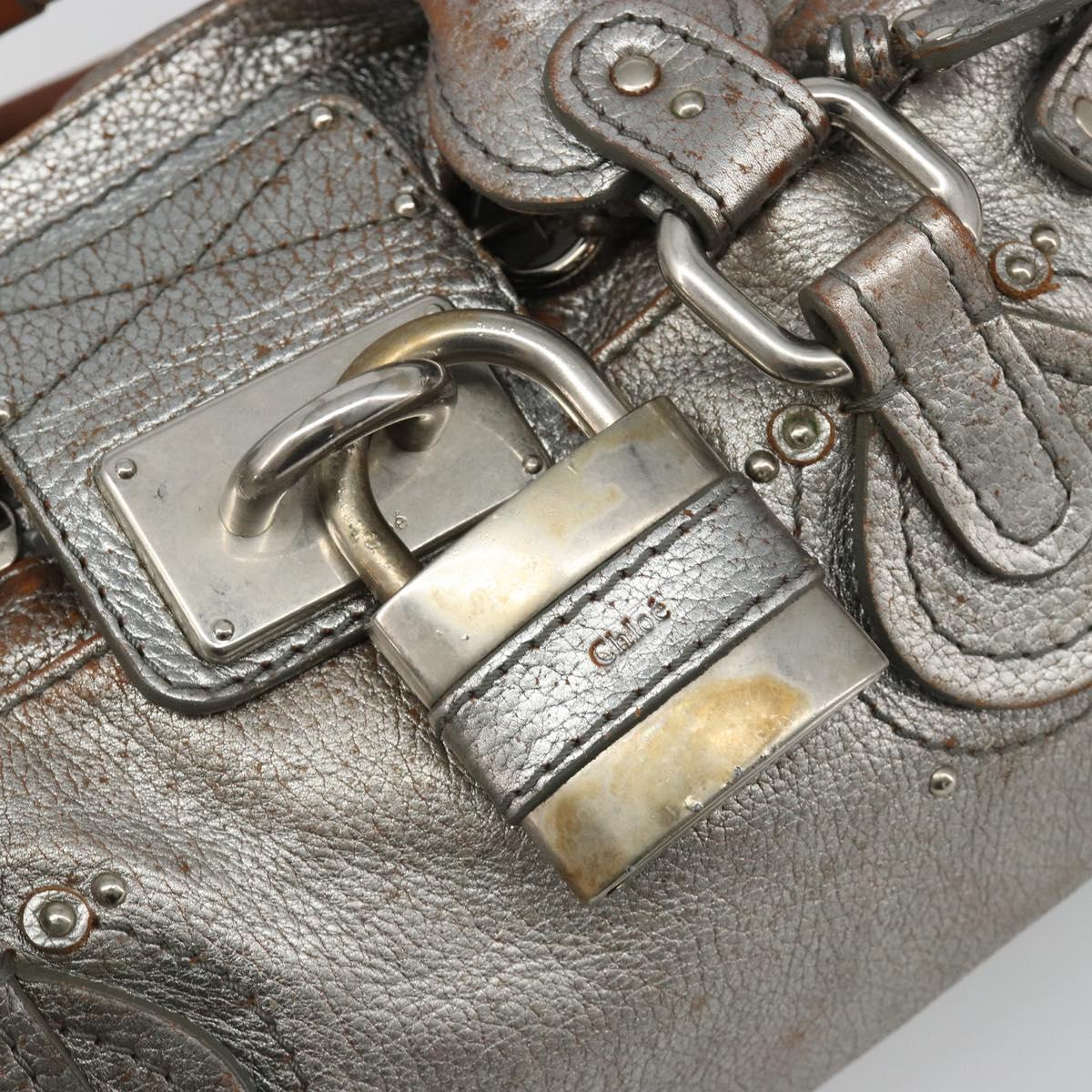 Chloe Paddington Hand Bag Leather Silver Auth am11924A