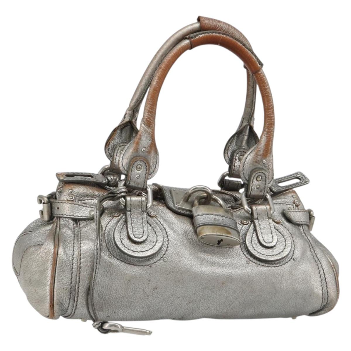 Chloe Paddington Hand Bag Leather Silver Auth am11924A