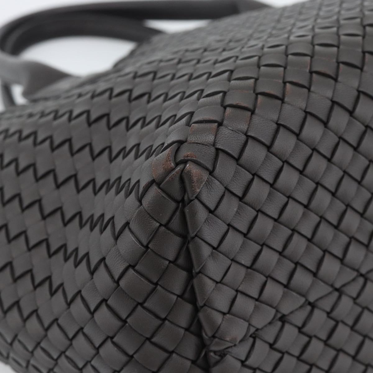 BOTTEGA VENETA INTRECCIATO Cabas PM Tote Bag Leather Dark Brown Auth am11927SM
