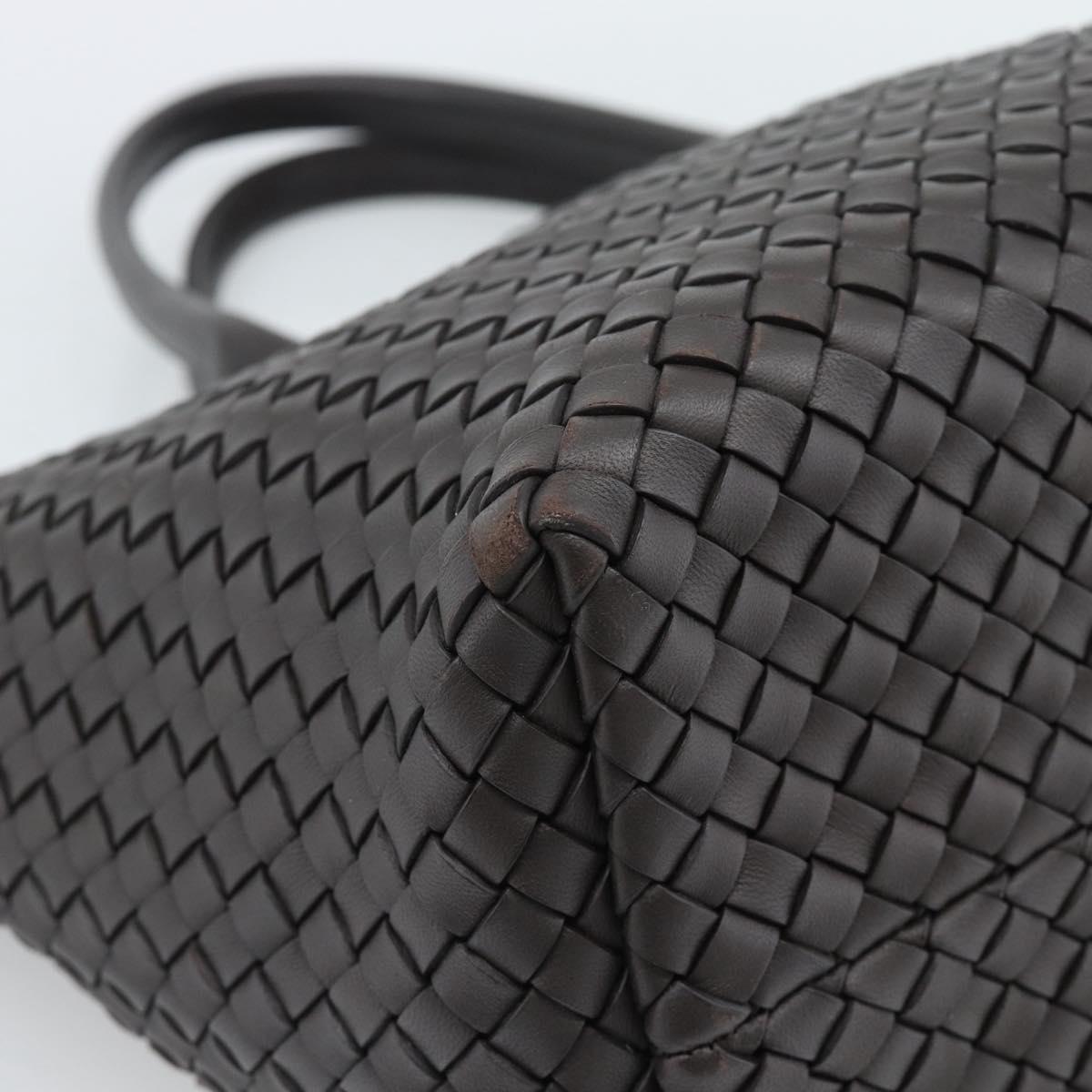 BOTTEGA VENETA INTRECCIATO Cabas PM Tote Bag Leather Dark Brown Auth am11927SM