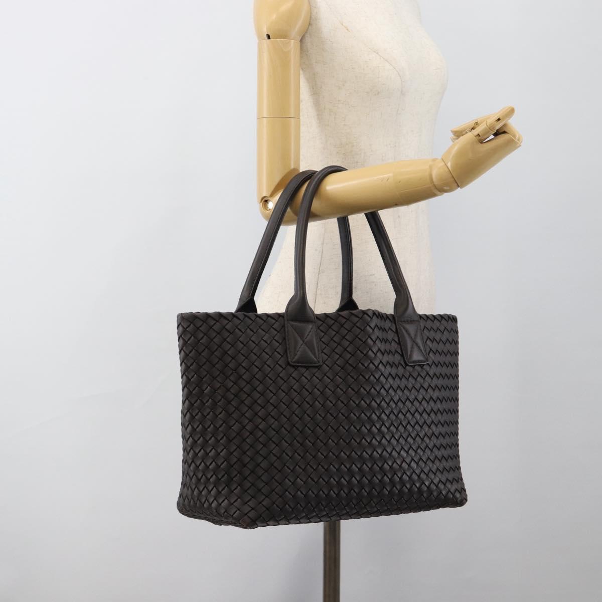 BOTTEGA VENETA INTRECCIATO Cabas PM Tote Bag Leather Dark Brown Auth am11927SM