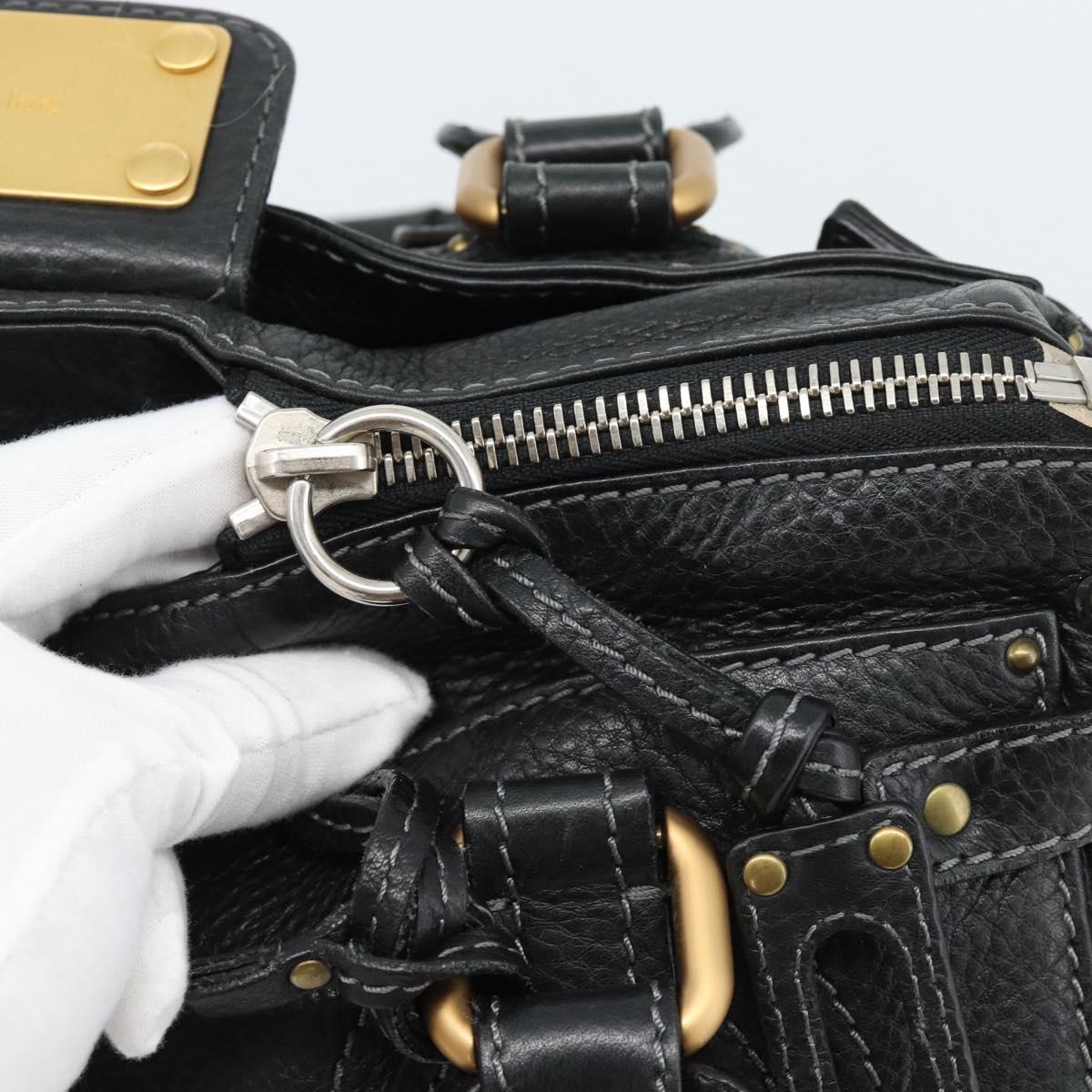 Chloe Paddington Hand Bag Leather Black Gold Silver Auth am11929M