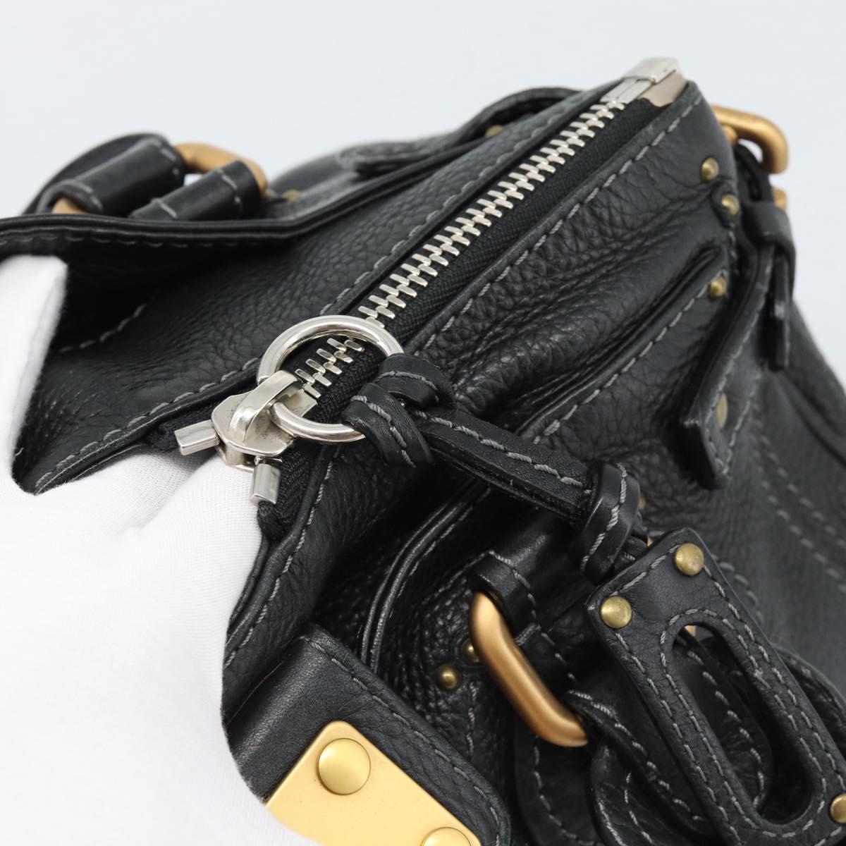 Chloe Paddington Hand Bag Leather Black Gold Silver Auth am11929M