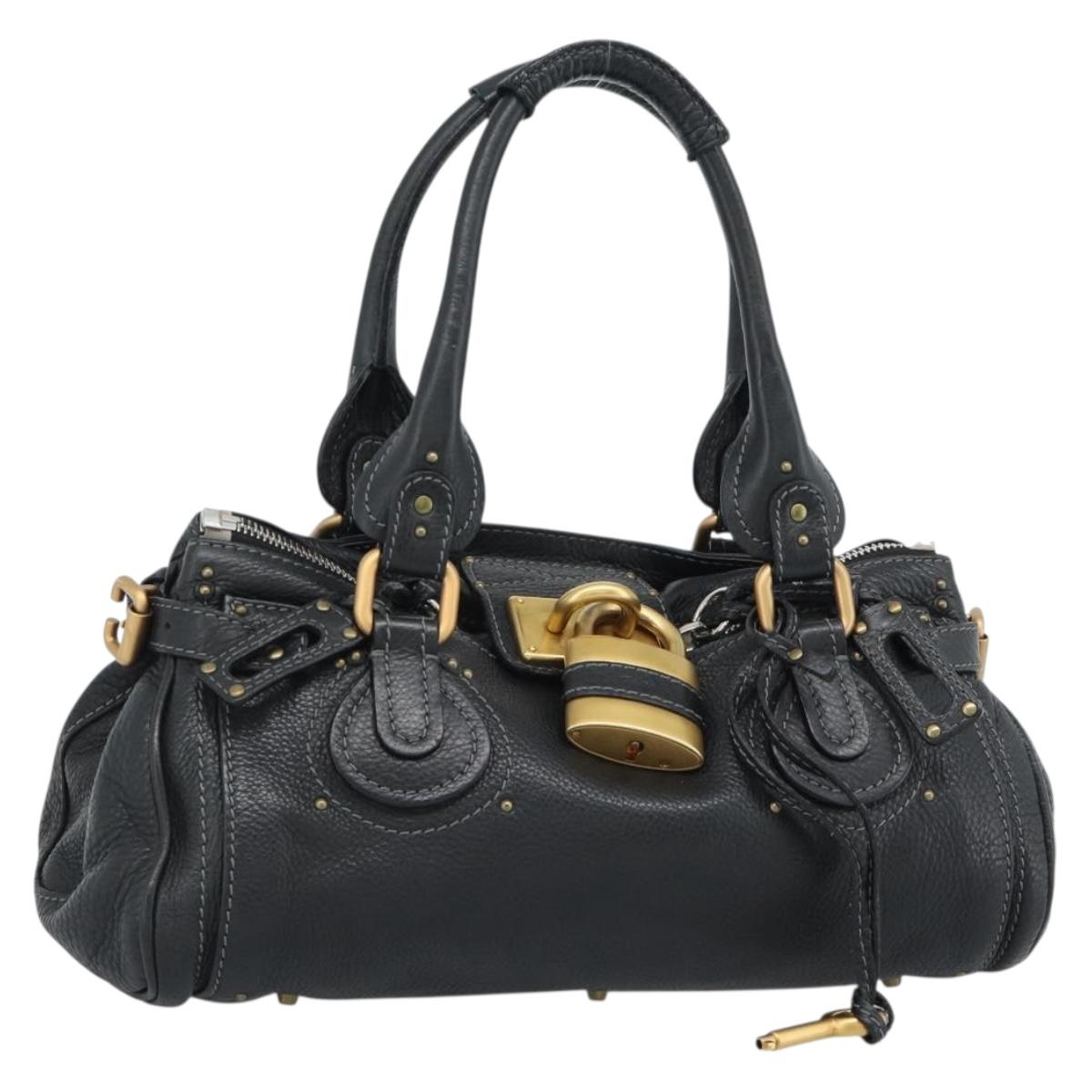 Chloe Paddington Hand Bag Leather Black Gold Silver Auth am11929M
